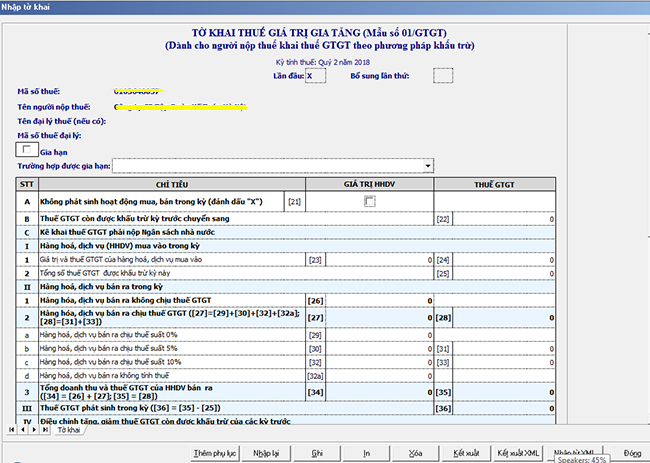 hướng dẫn kê khai thuế GTGT